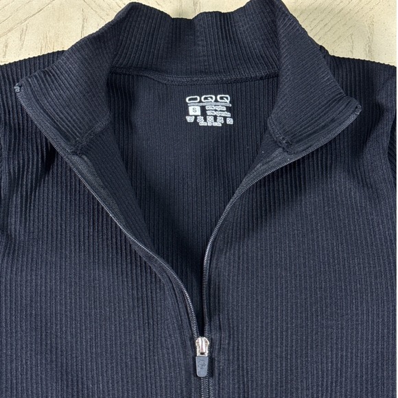 OQQ Black Ribbed Short Sleeve Zip Up Mock Neck Bodycon Mini Dress Compression S - Picture 5 of 12